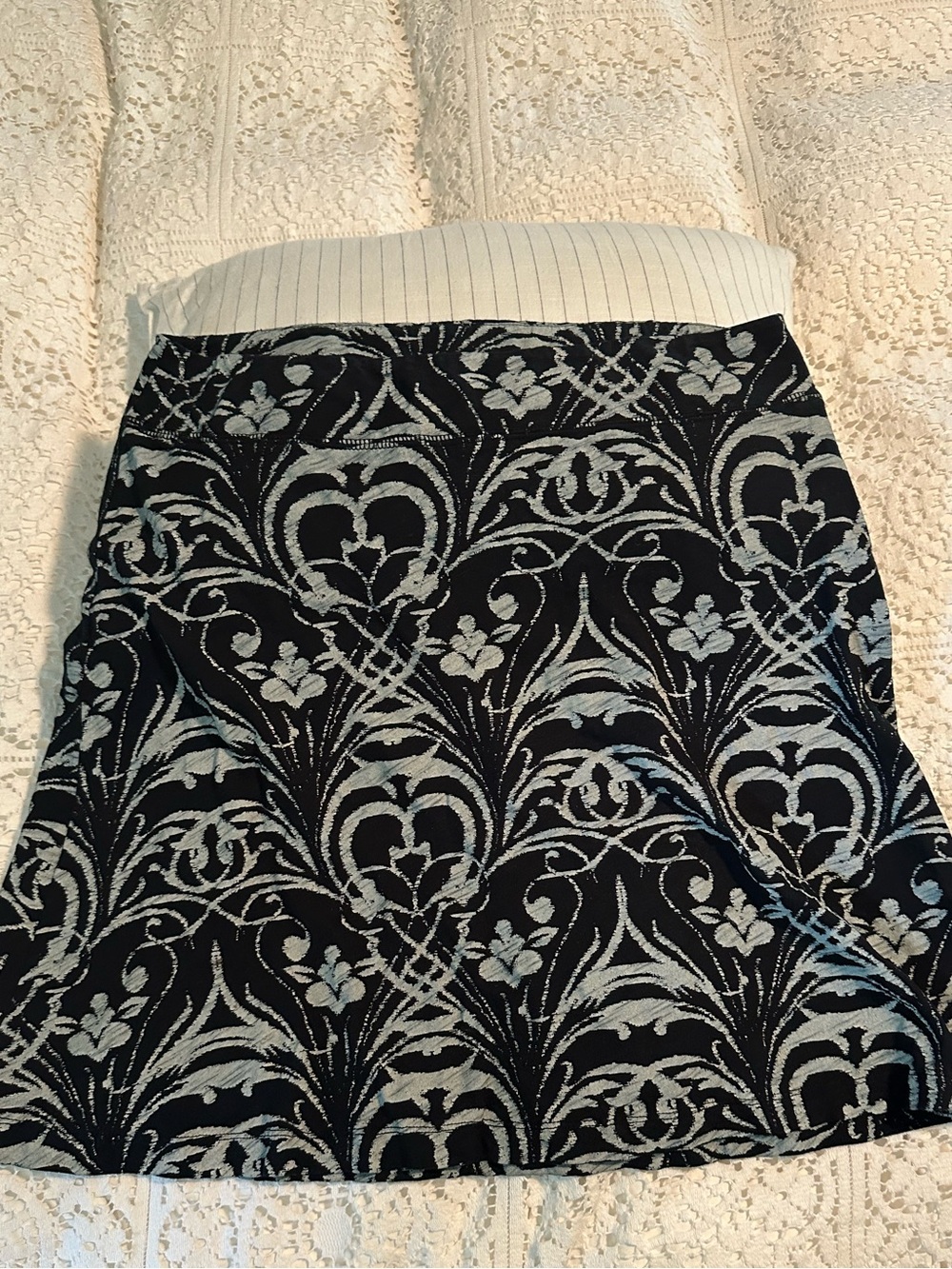 fresh produce Black and baby blue Floral Jacquard A-Line Skirt- medium